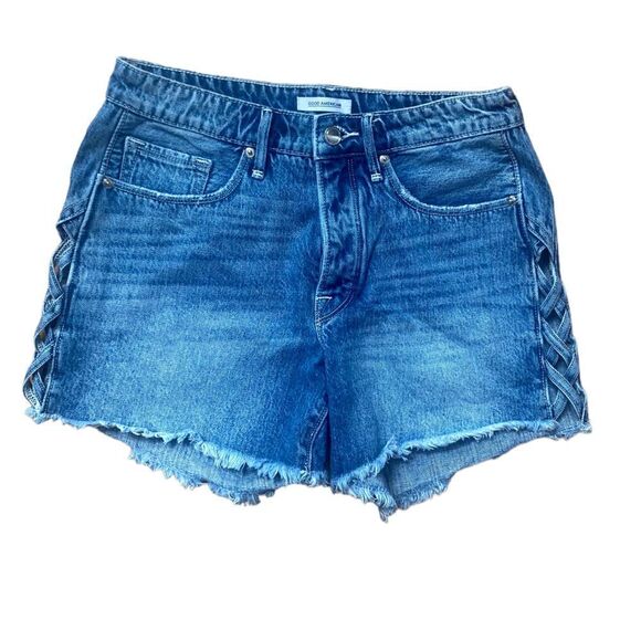 Good American Lattice Cutoff Denim Shorts Size 4/27 - Picture 5 of 6